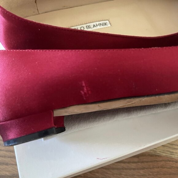 Manolo Blahnik Hangisi Satin Red Flats - Picture 6 of 6